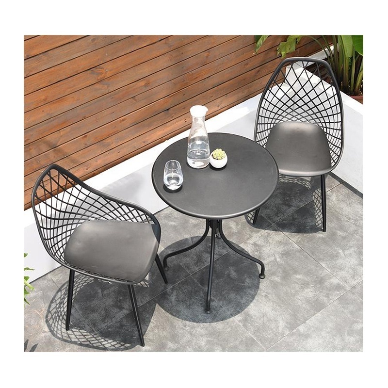 elegant white french style outdoor cafe furniture set round metal table with 4 chairs outdoor dining set for coffee shop