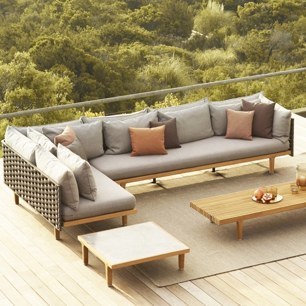 Luxury teak deep seating outdoor furniture sectional sofa Platform Polyester Kettal Outdoor Sofa Garden Rope furniture