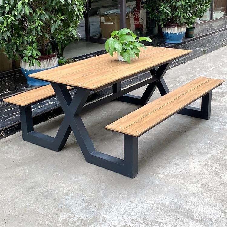 Outdoor Wood-plastic Composite top seating table garden furniture outside wooden outdoor picnic table and park bench