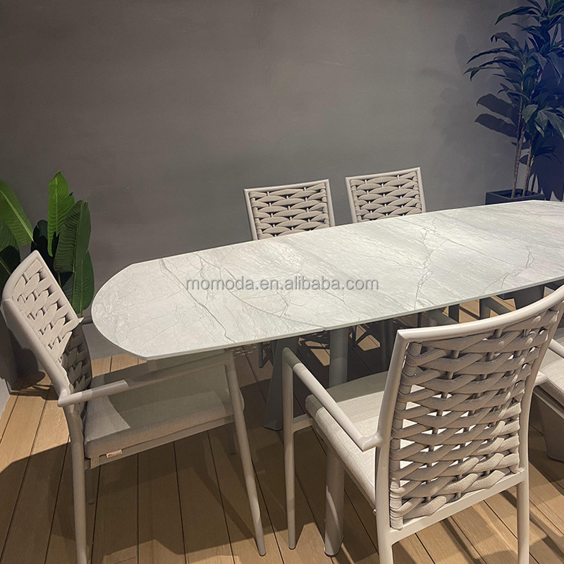 luxury dining room furniture rectangle rotate dining table ceramic top 6 seats rope dining table and chair set