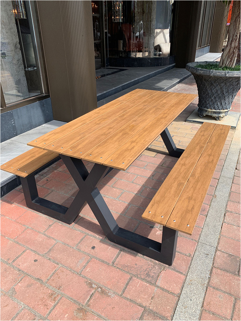 Outdoor Wood-plastic Composite top seating table garden furniture outside wooden outdoor picnic table and park bench