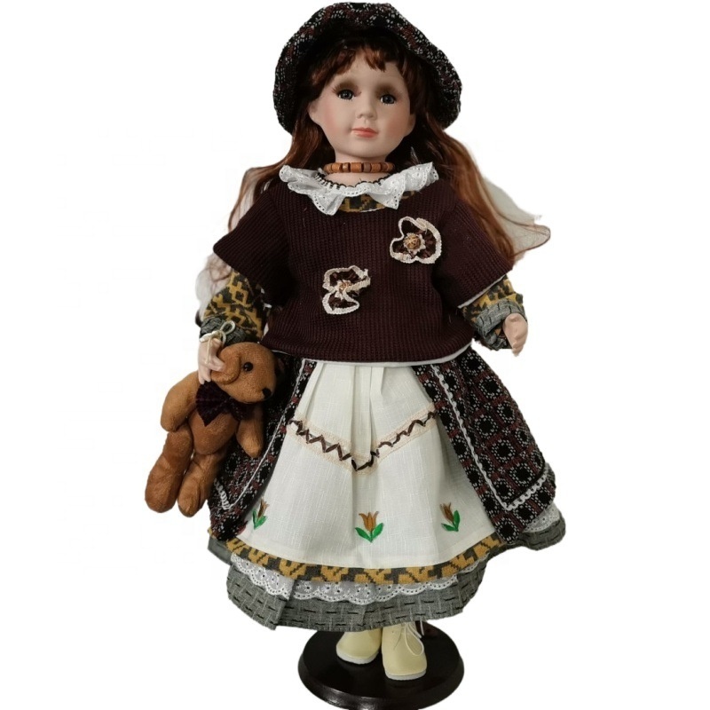 Hot sales 24 inches EU and US style retro decoration country girl ceramic doll collections porcelain dolls