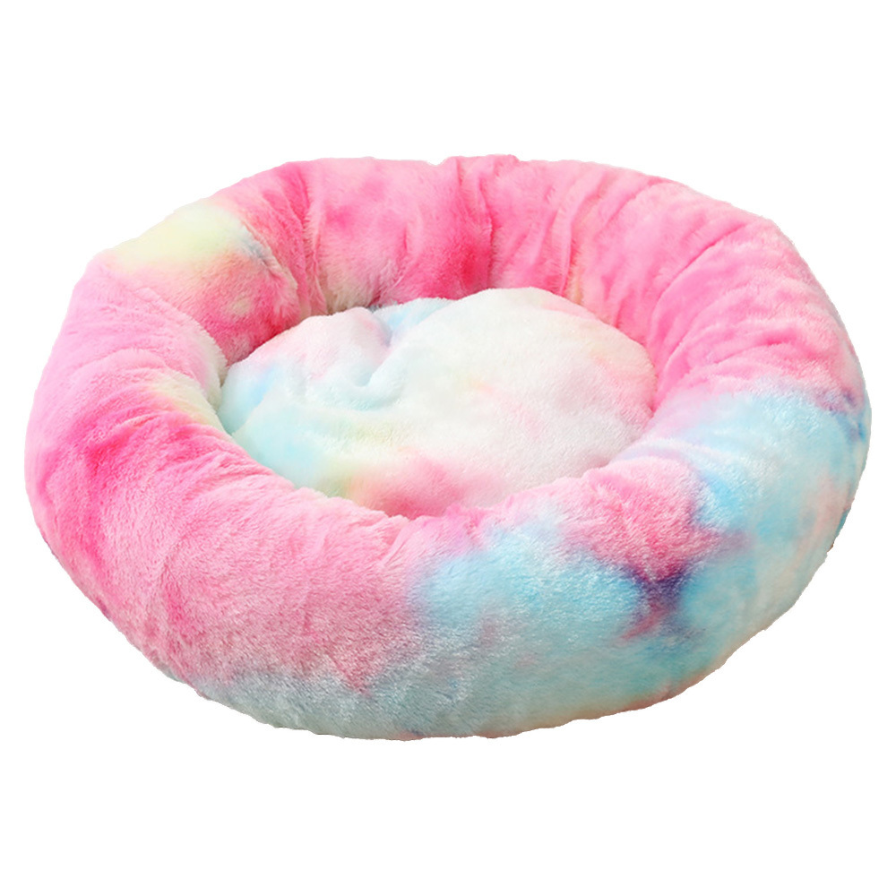 Calming Dog Bed for Small Dog & Cat Washable Plush Round Pet Puppy Bed with Fluffy Faux Fur for Anti Anxiety