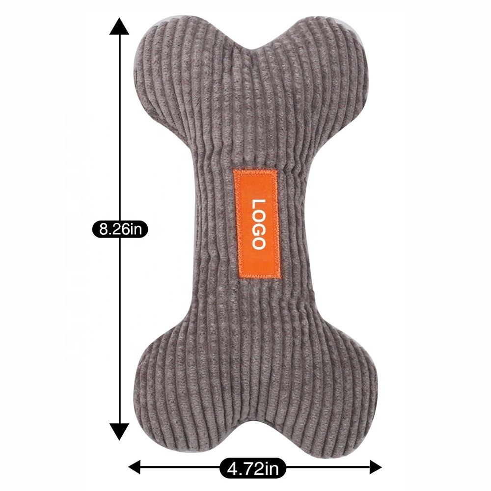 Corduroy bone bite resistant dog toy with squeaker cheap custom logo design 2022 dog toys wholesale