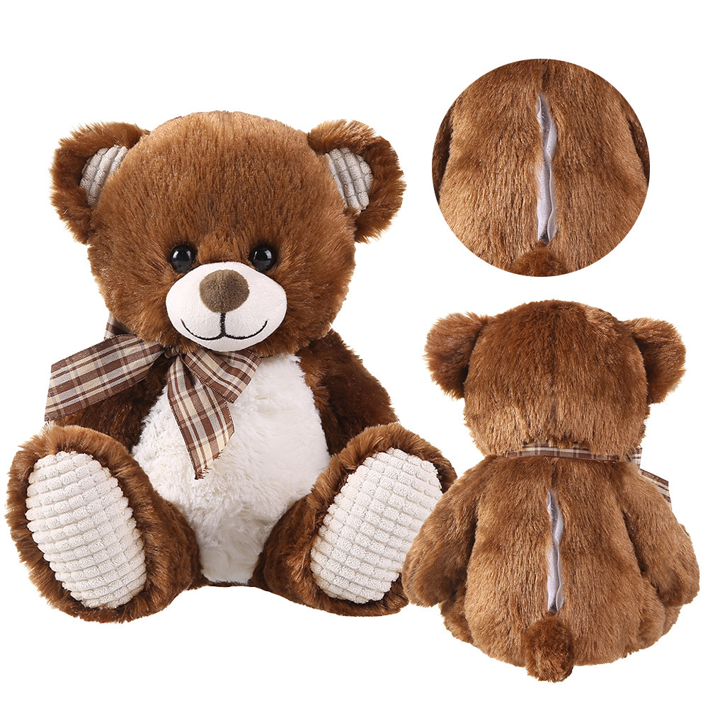 Wholesale Stuffed Plush Animal Custom Sound Rainbow Teddy Bear with Zipper Pocket