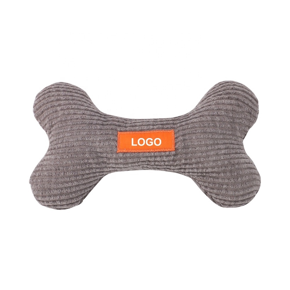 Corduroy bone bite resistant dog toy with squeaker cheap custom logo design 2022 dog toys wholesale