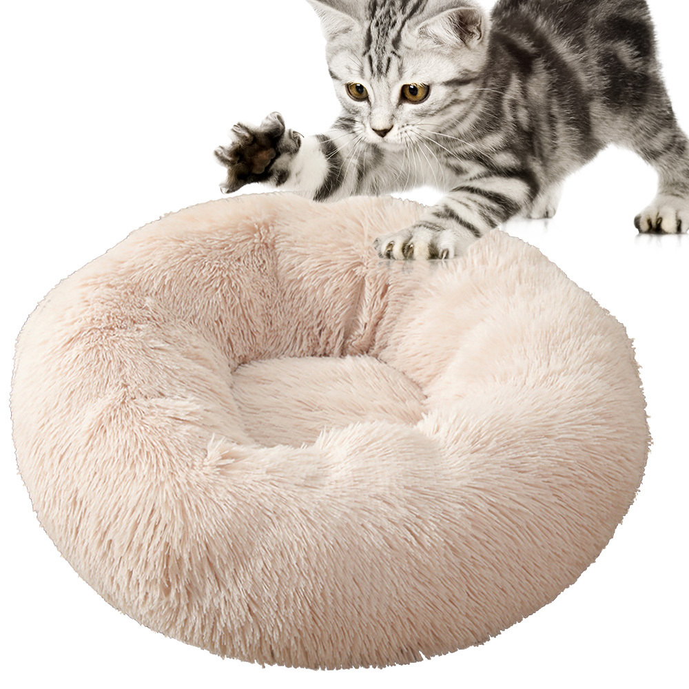 Calming Dog Bed for Small Dog & Cat Washable Plush Round Pet Puppy Bed with Fluffy Faux Fur for Anti Anxiety