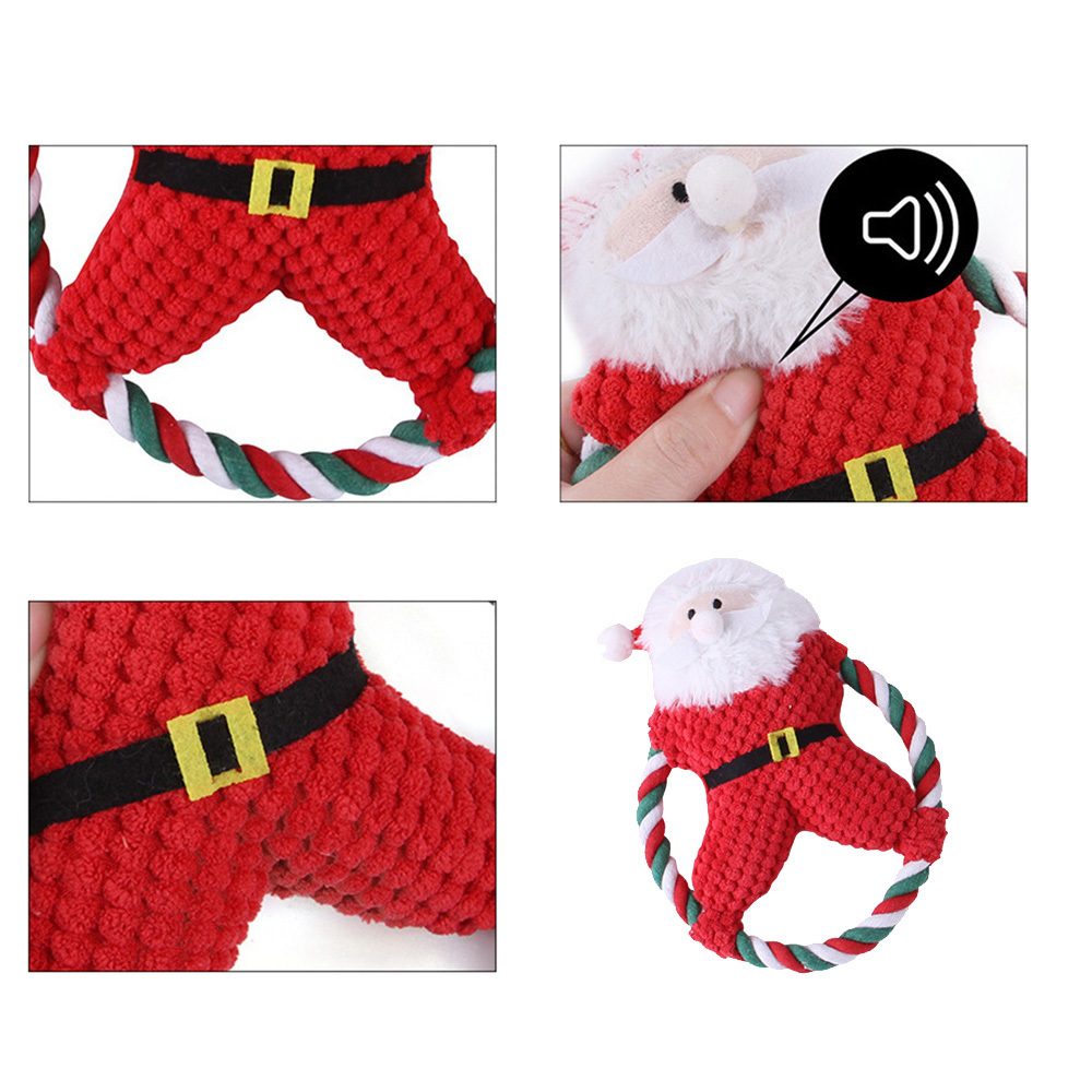 Christmas Hat Bandana 5 Pack Puppy Teething Cute Stuffed Plush Bundle Natural Cotton Rope Rope Dog Squeaky Toys For Small Dogs