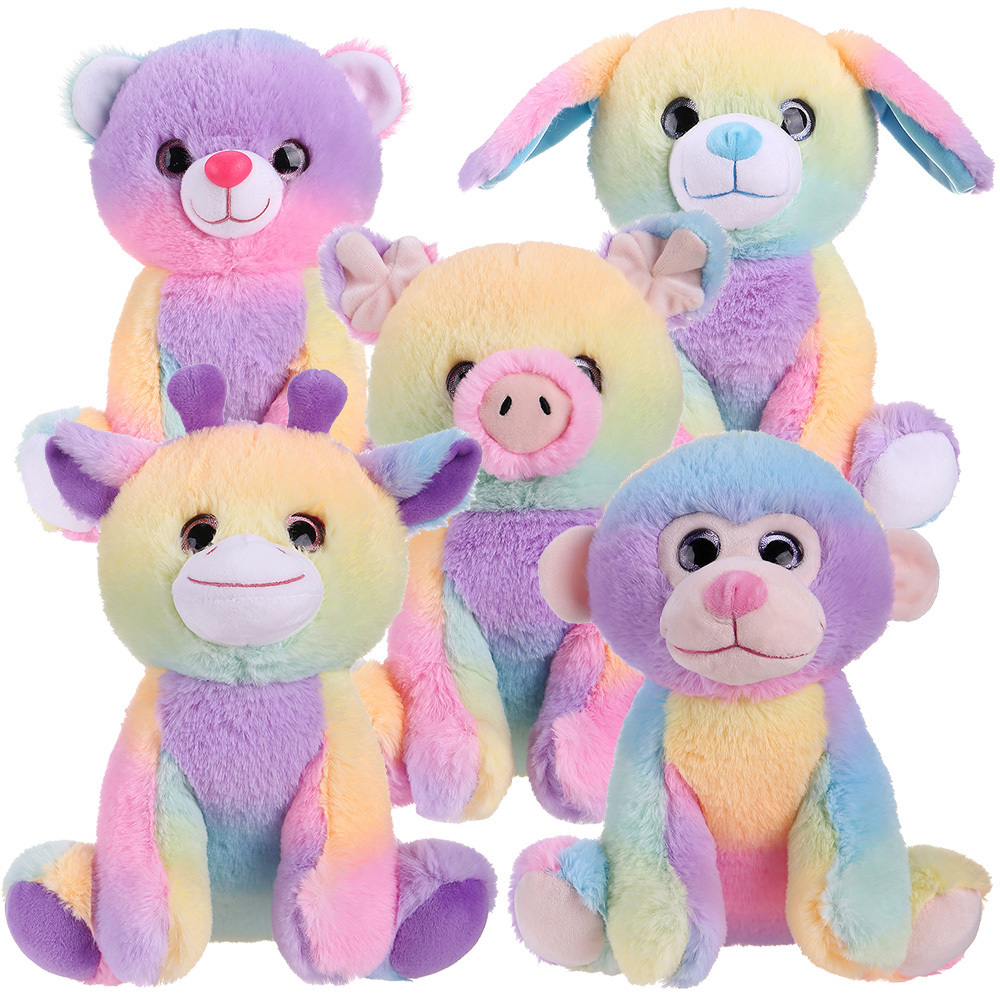 Wholesale Stuffed Plush Animal Custom Sound Rainbow Teddy Bear with Zipper Pocket