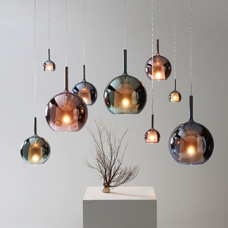 Modern Bell LED Suspension Lamp for Restaurant Smoke Gray Indoor Island Hanging Light Fixtures Round Glass Ball Kitchen Luster