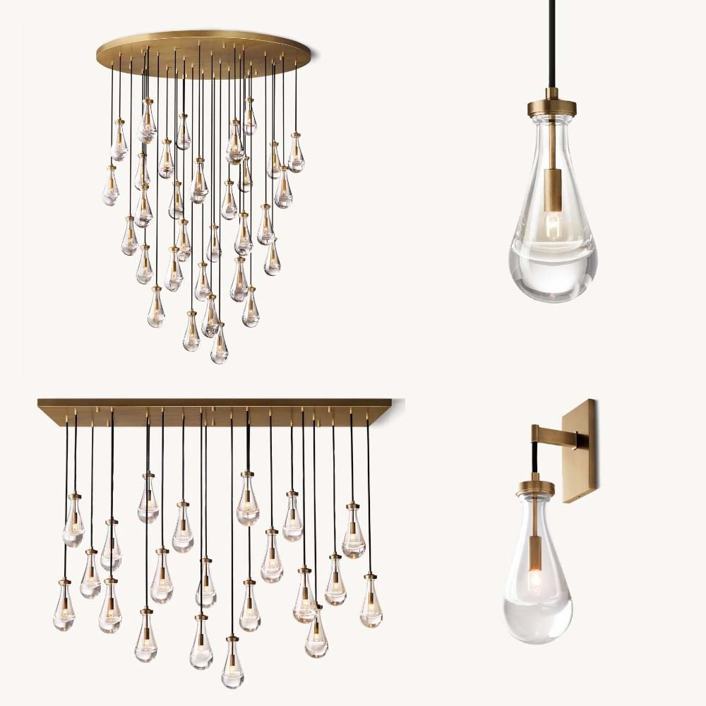 High quality rain pendant light raindrop glass hanging chandelier for high ceiling kitchen island lamp