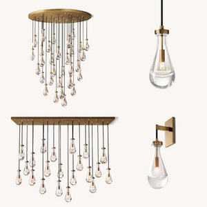 High quality rain pendant light raindrop glass hanging chandelier for high ceiling kitchen island lamp