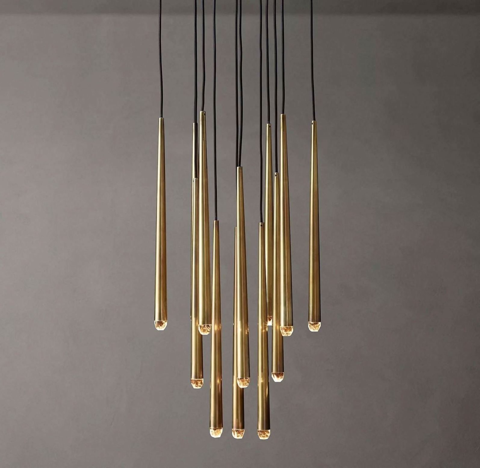 brass tube pendant light LED long drop lamp custom  round staircase chandelier lighting