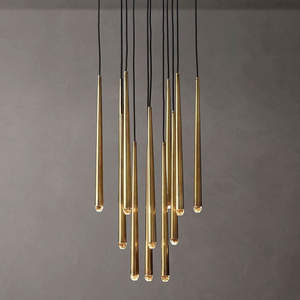 brass tube pendant light LED long drop lamp custom  round staircase chandelier lighting