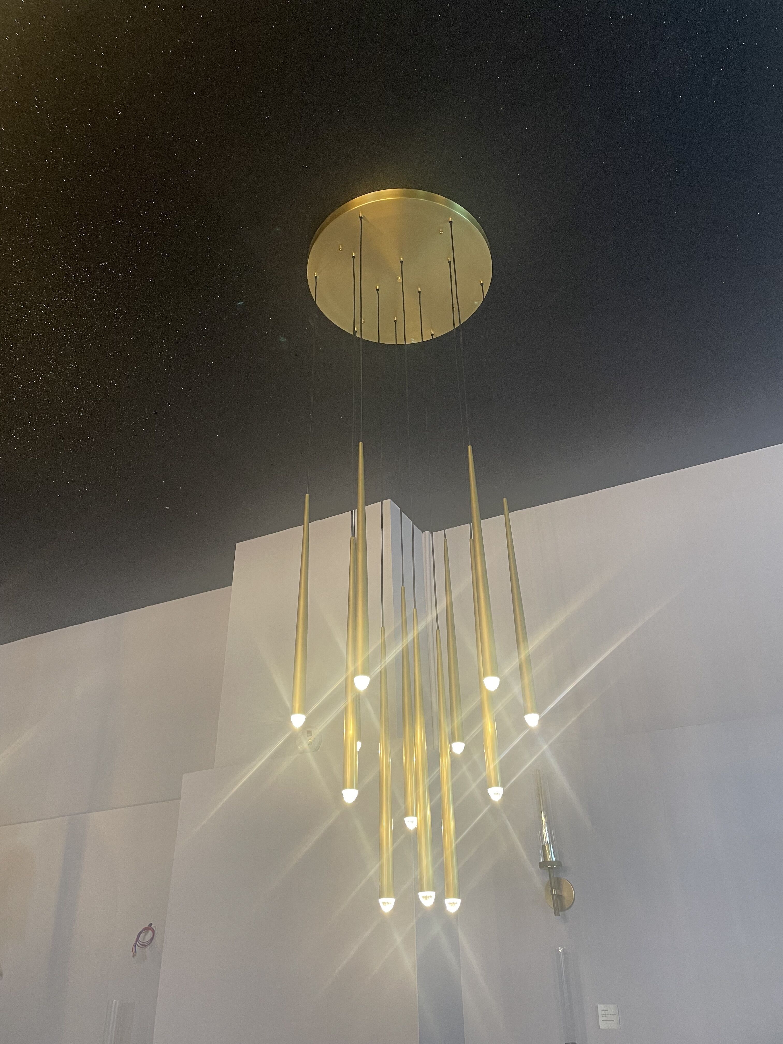 brass tube pendant light LED long drop lamp custom  round staircase chandelier lighting