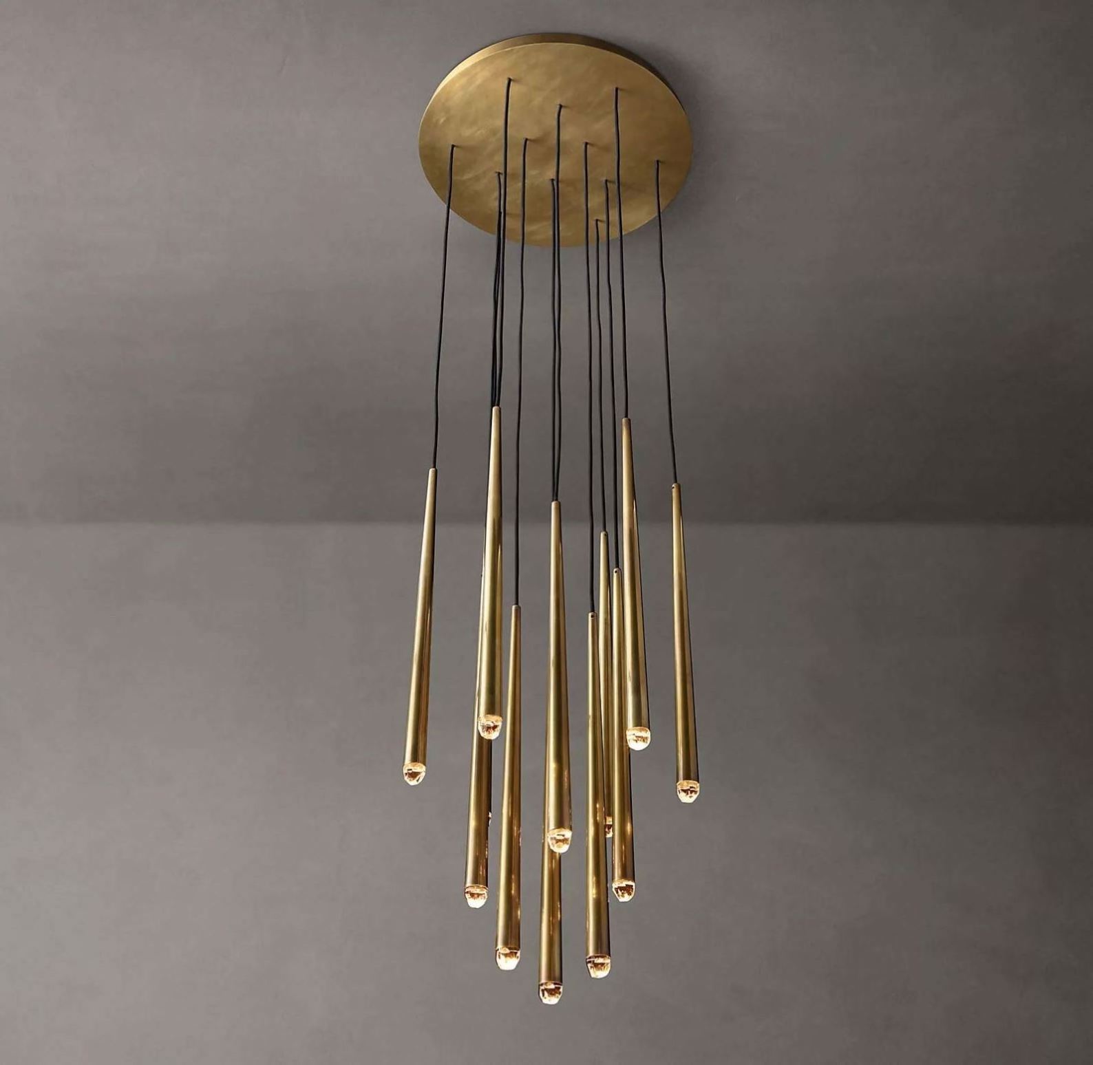 brass tube pendant light LED long drop lamp custom  round staircase chandelier lighting