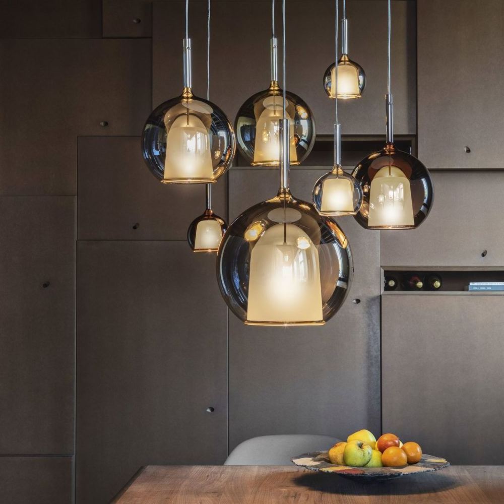 Modern Bell LED Suspension Lamp for Restaurant Smoke Gray Indoor Island Hanging Light Fixtures Round Glass Ball Kitchen Luster