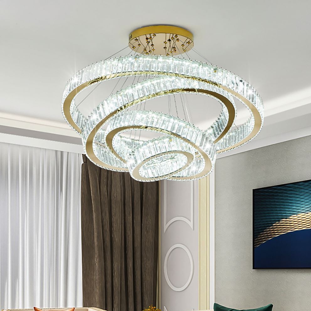 Hot Sell LED Round Crystal Circle Chandelier Ring lamp Modern Pendant Lights For living room Hotel Restaurant Hanging lights