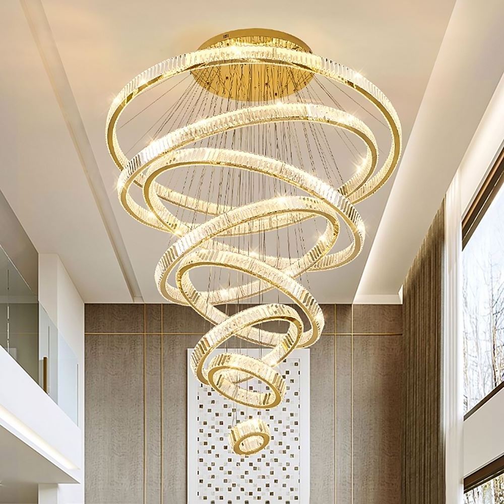 Hot Sell LED Round Crystal Circle Chandelier Ring lamp Modern Pendant Lights For living room Hotel Restaurant Hanging lights