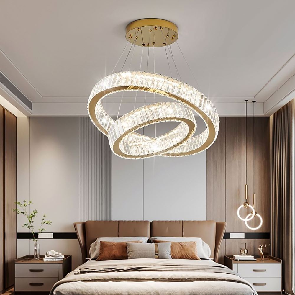 Hot Sell LED Round Crystal Circle Chandelier Ring lamp Modern Pendant Lights For living room Hotel Restaurant Hanging lights