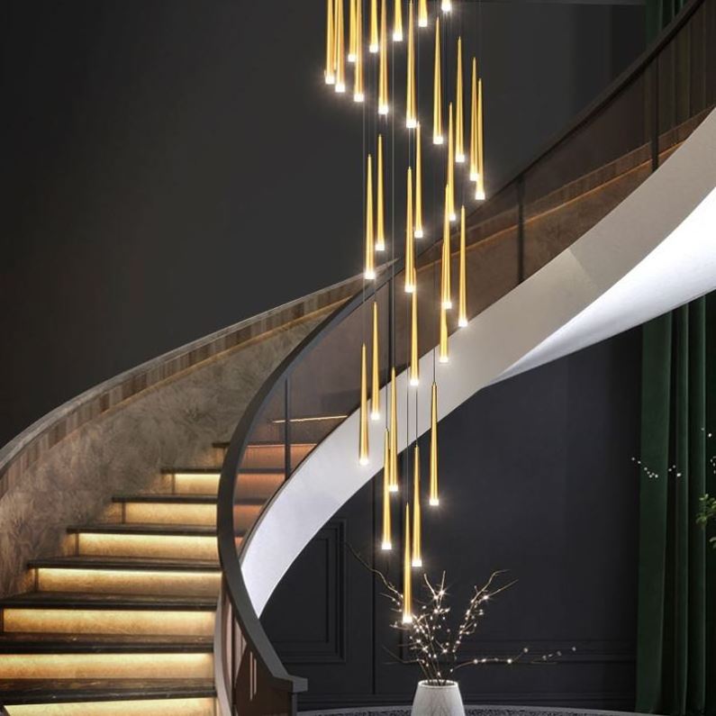 Modern Luxury Long Chandelier Simple Stair Led Chandelier Duplex Building Villa Loft Apartment Stairwell Rotating Chandelier