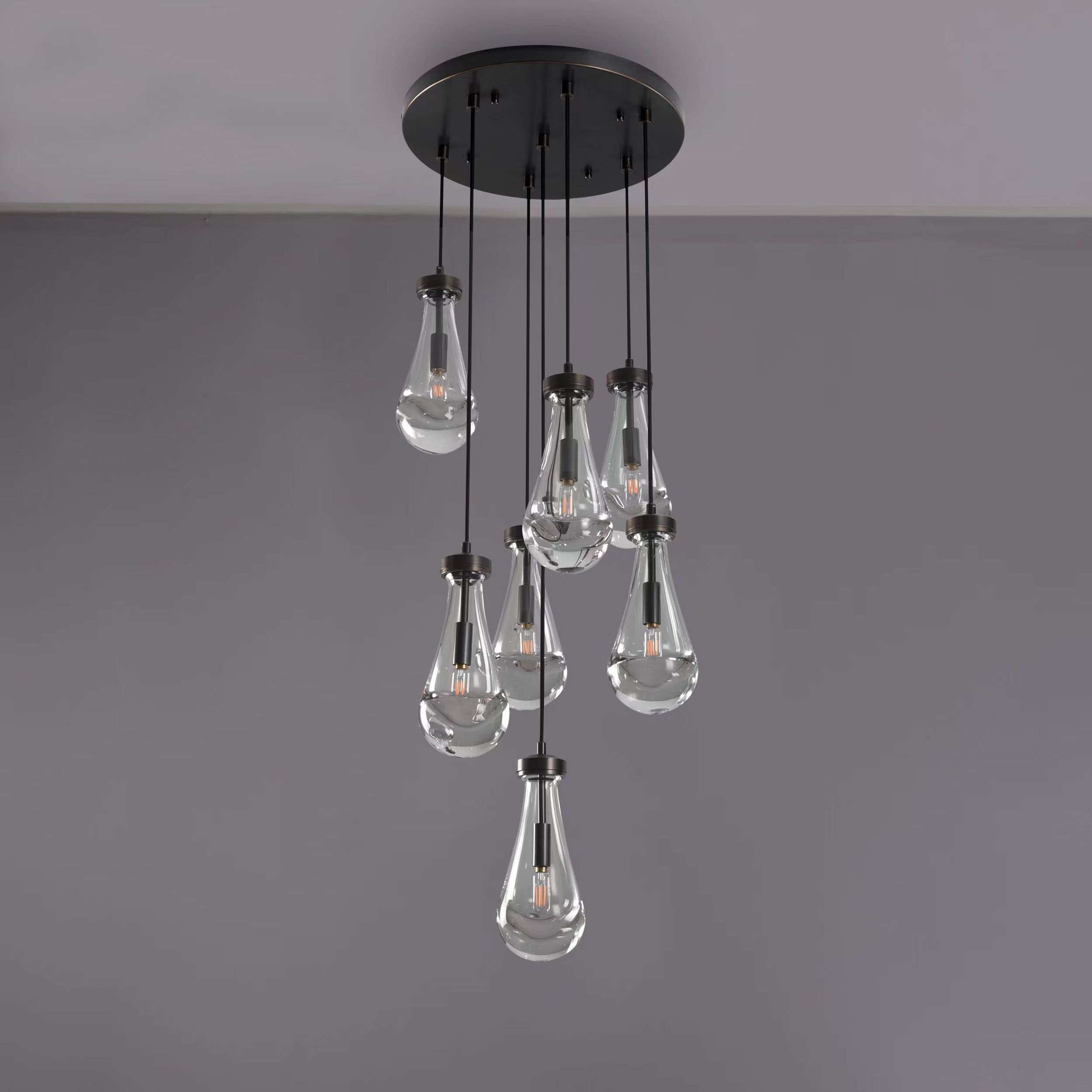 High quality rain pendant light raindrop glass hanging chandelier for high ceiling kitchen island lamp