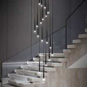 Modern Luxury Long Chandelier Simple Stair Led Chandelier Duplex Building Villa Loft Apartment Stairwell Rotating Chandelier