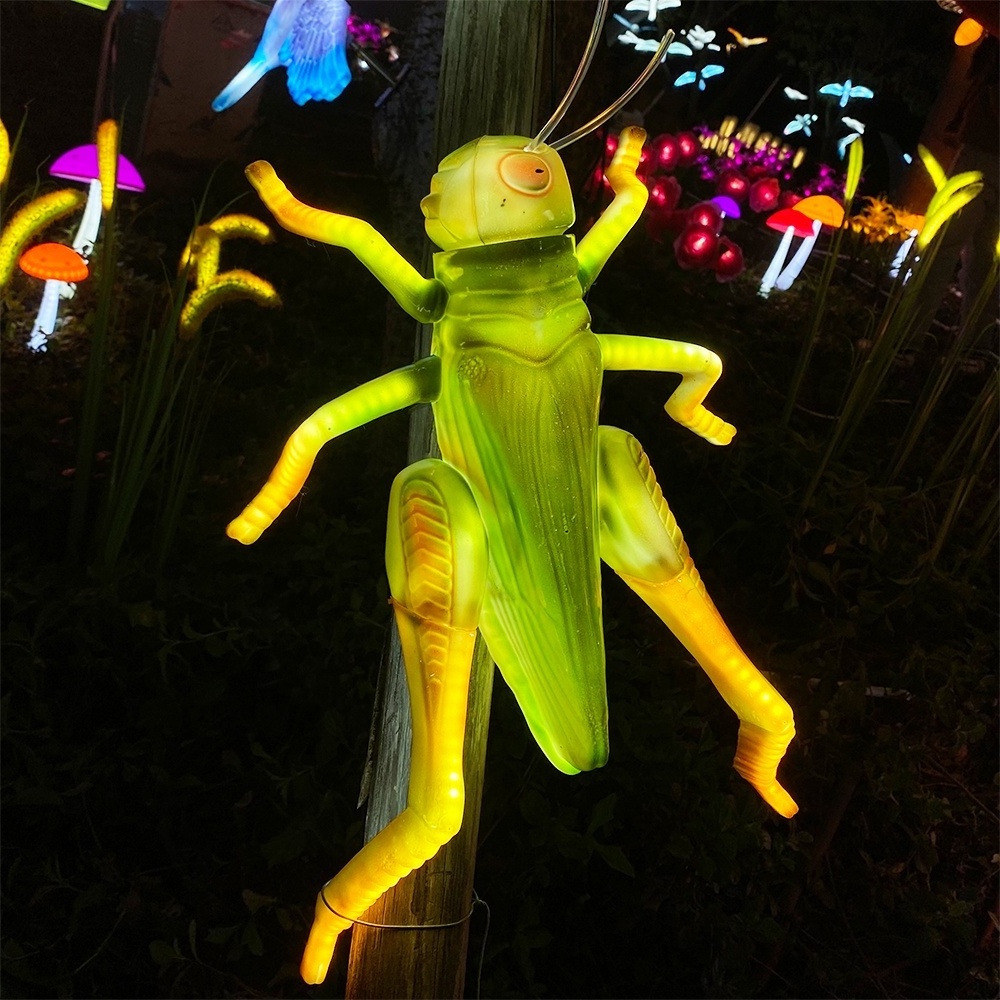 Abs shell dc12v 10w green glowing insect grasshopper giant christmas light decor holiday decorative lights for outdoor