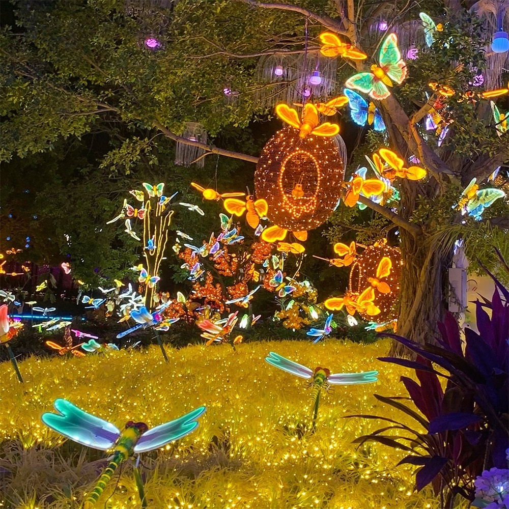 Momovalley luminous flutter solar Dragonfly wind spinner colorful led light up garden art dynamic spin weatherproof design