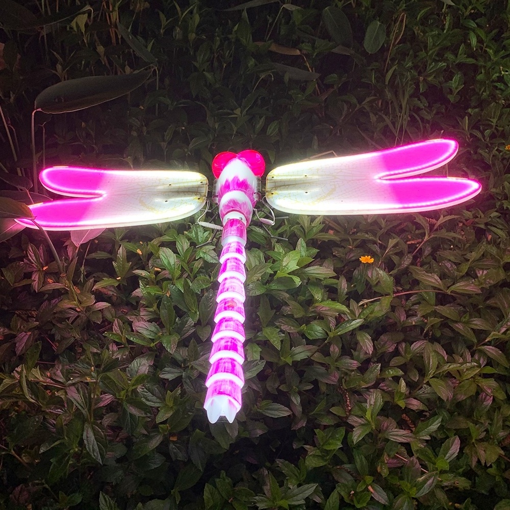 Momovalley luminous flutter solar Dragonfly wind spinner colorful led light up garden art dynamic spin weatherproof design