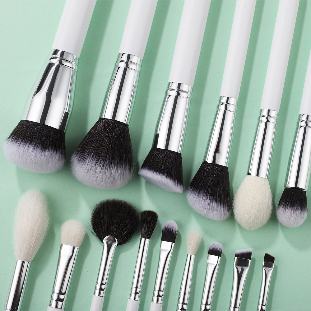 Mona Full set of professional White high quality goat synthetic hair wooden handle face eye bling custom pro make up brushes