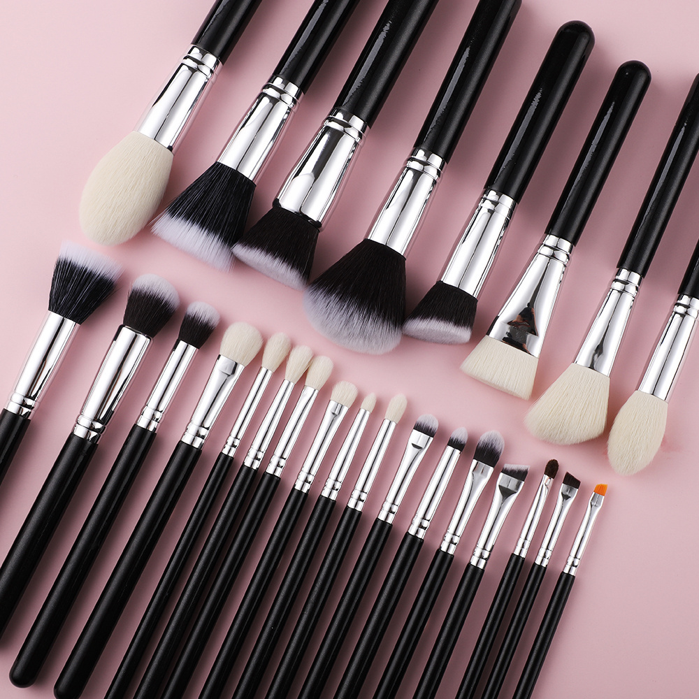 Wholesale Custom Logo Vegan Makeup Brush Cosmetics Foundation Concealer Powder Blending Face Eye Shadows Black Brush Sets