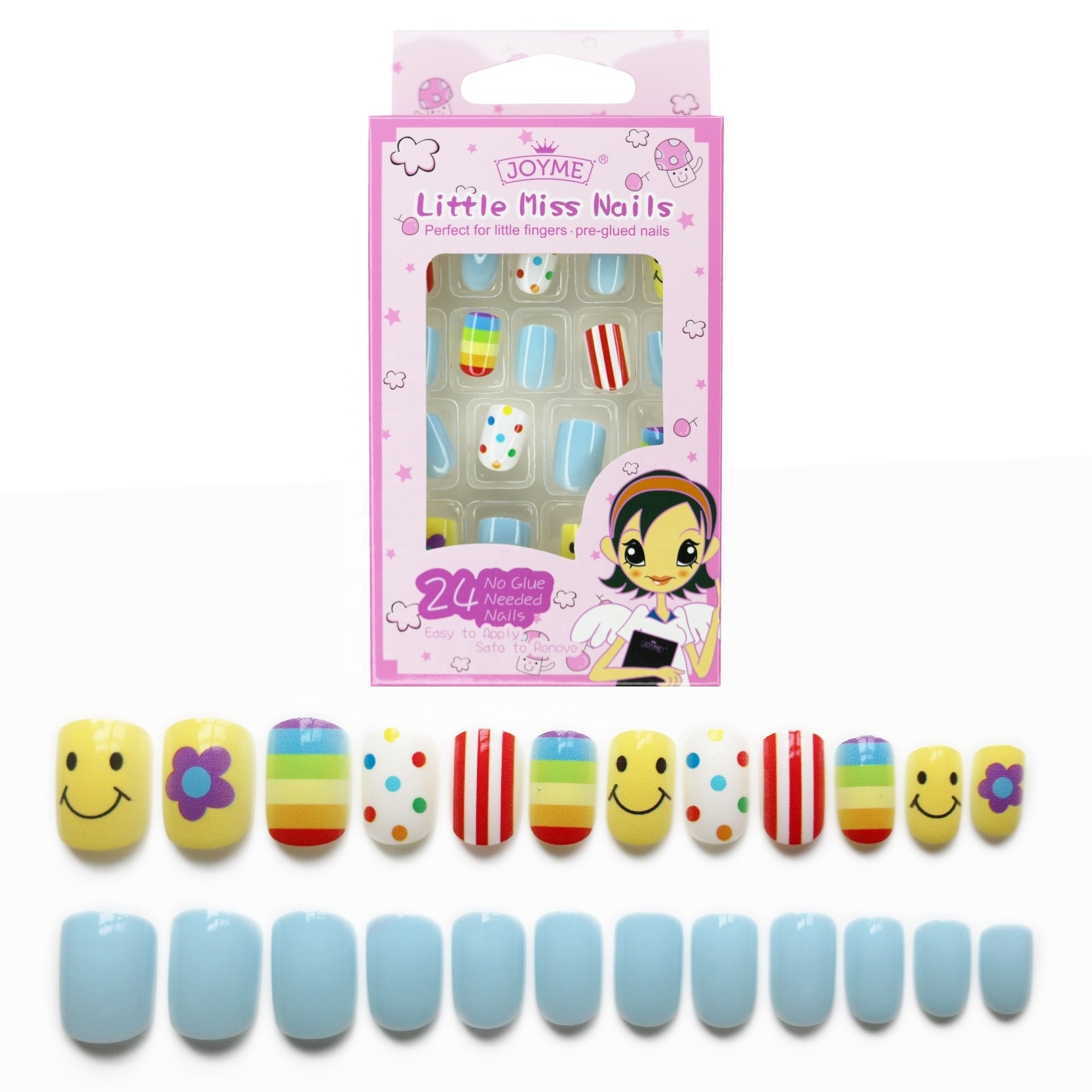 24pcs/box Pre-glue Plating Full Cover Short Children Kids Nail Salon False Nails Cute Kids Press on Nails