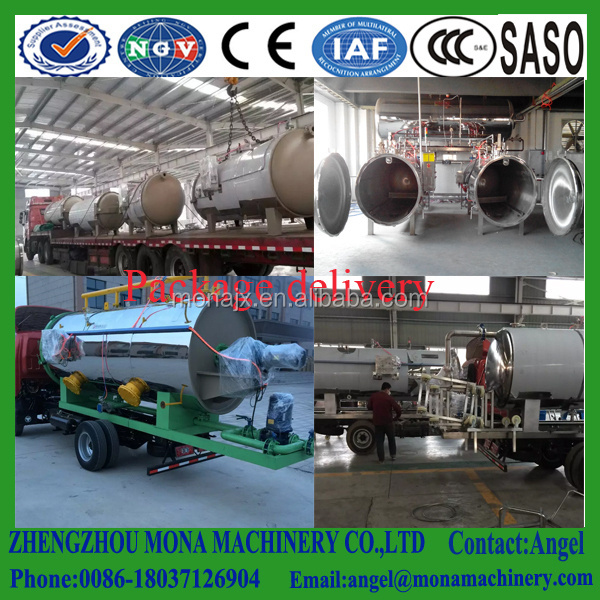 Horizontal autoclave sterilizer retort for sterilizing glass jars and bags of Mushrooms substrate