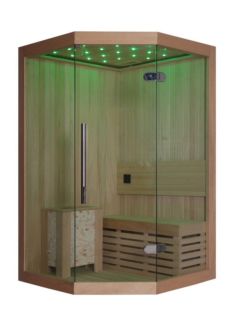 Hotel Solid Wood Sauna Room Free Spare Parts Tempered Glass Door Traditional Computer Control Panel,with Transom Windows 6mm