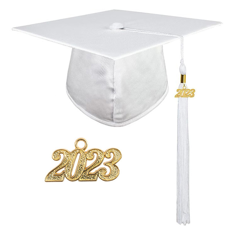 High School Shiny Cheap Adult White Graduation gown and cap