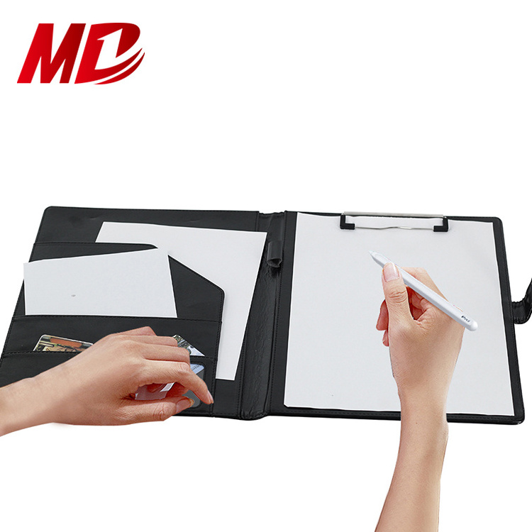 Luxury Leather Executive Portfolio Folder Padfolio Compendium File Folder Binder With A4 Letter Sized Writing Pad File Clip