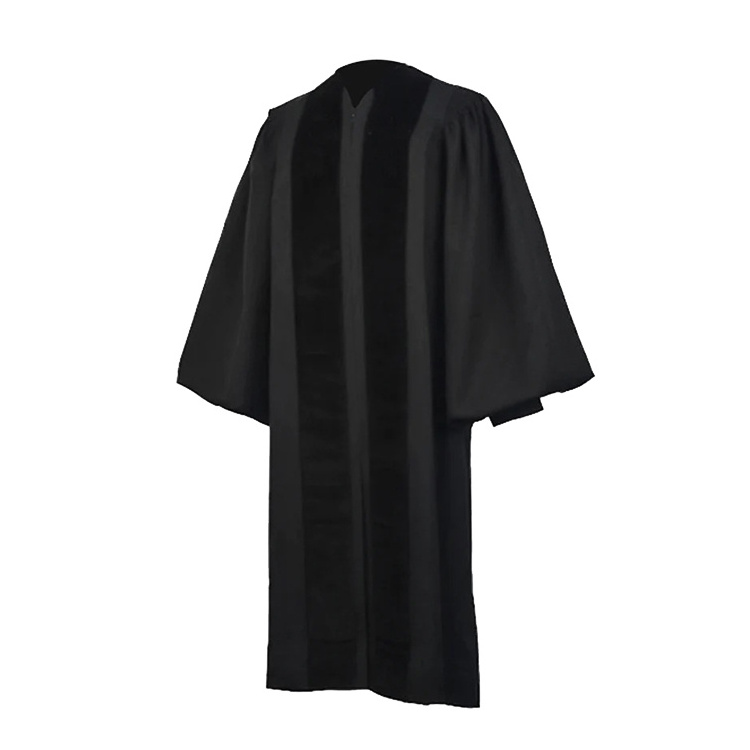 Factory Black Matte John Wesley Clergy Robes with Velvet Panels