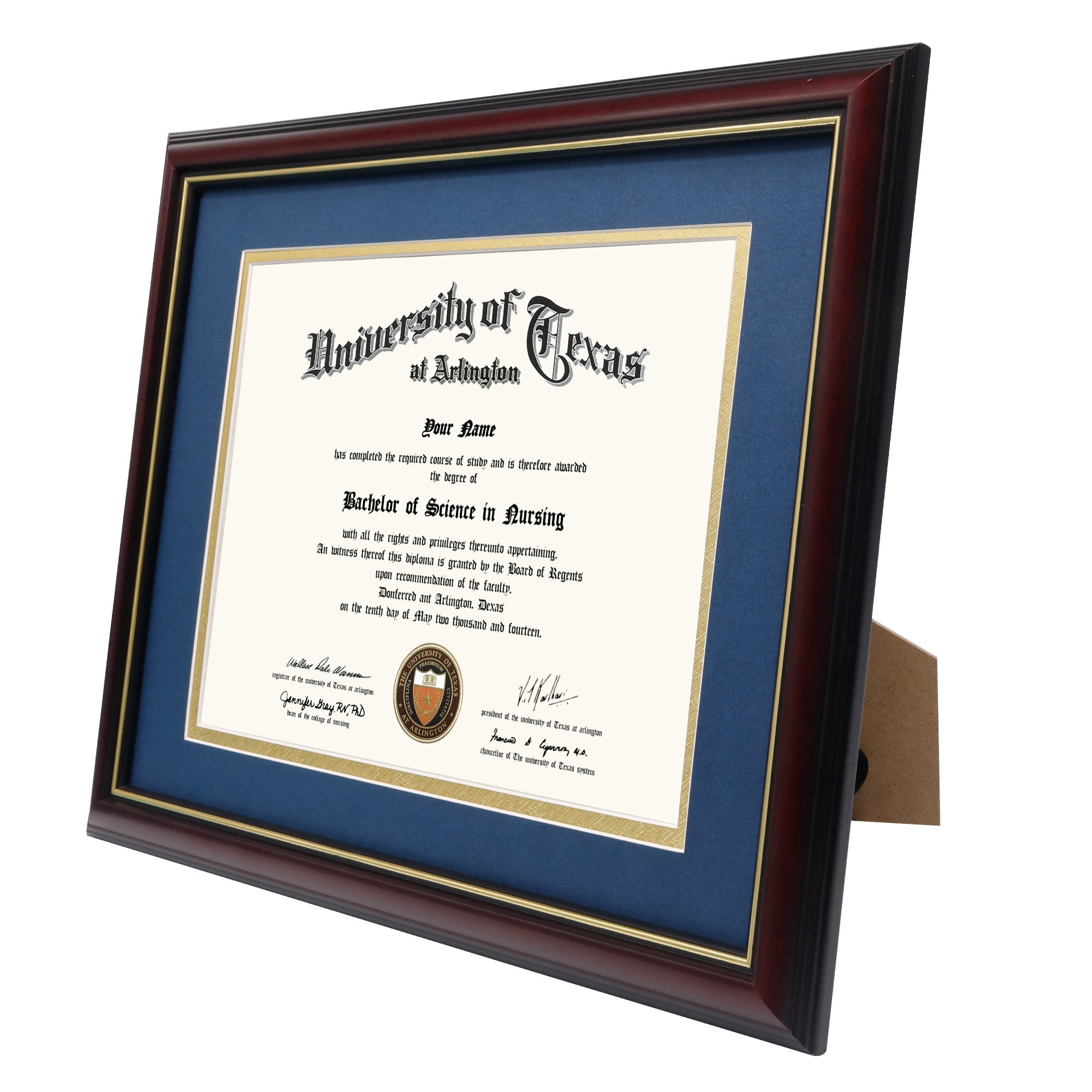 Hot Selling Cherry and Gold A4 Wood Graduation Certificate Diploma Frame For Wall Mount or TableTop Display