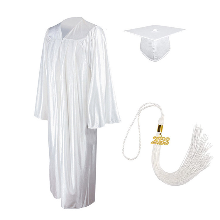 High School Shiny Cheap Adult White Graduation gown and cap