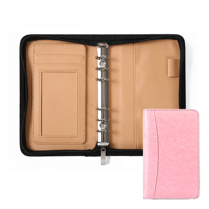 Customized A4 a5 a6 PU leather 6 ring binder covers with zipper documents clipboard folder 2022 executive portfolio file folder