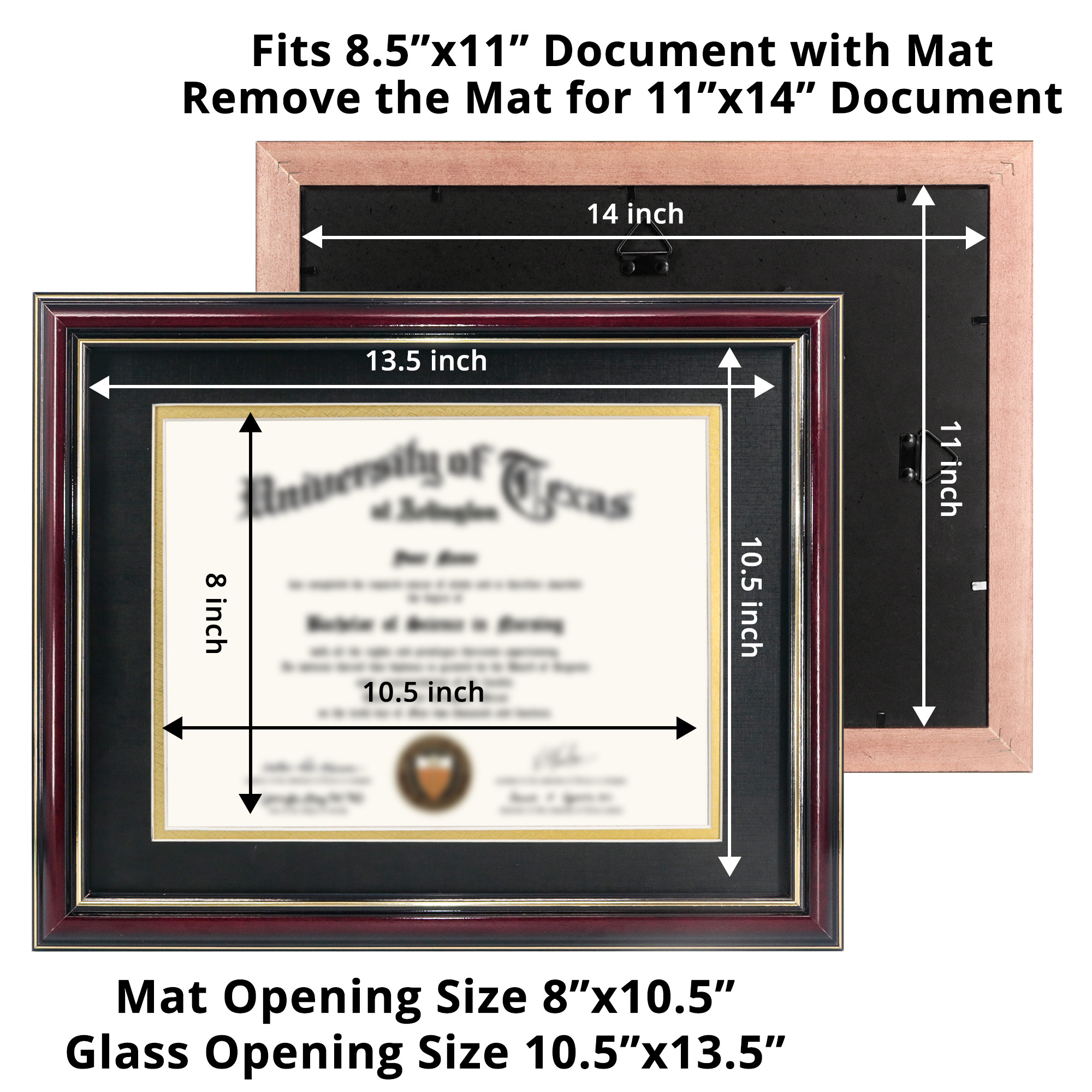 Wholesale Graduation Double Mounting Wood Certificate Frame University Diploma Frames with Double Gold Edge