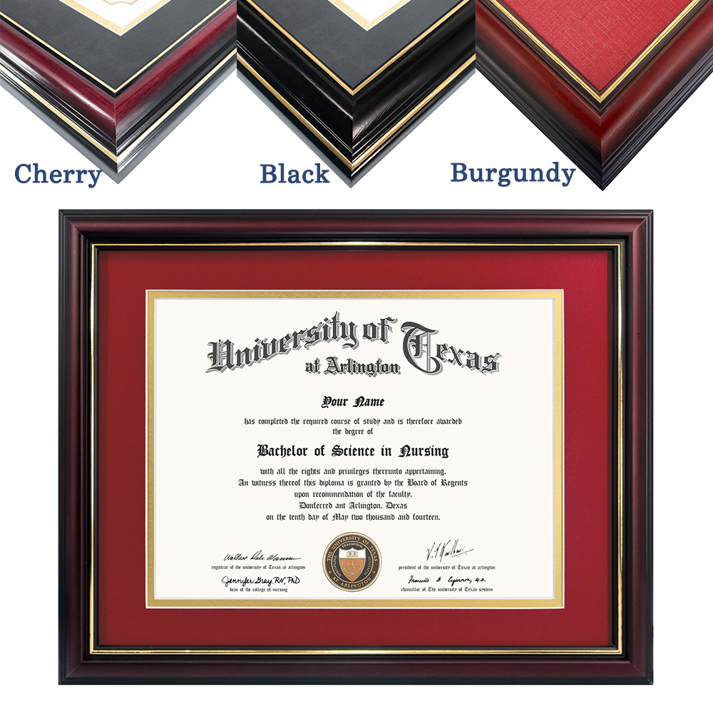 Graduation 8.5x11 Wood Diploma Frame A4 Certificate Frames University College Degree Frame with Double Gold Edge