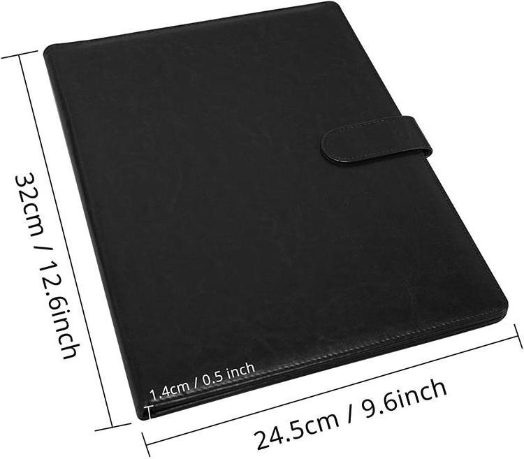 Wholesale A4 Multi-pocket Blue Black PU Portfoilo Leather Clip File Folder Leather Document Folder