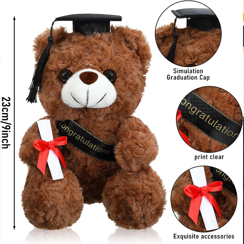 Mondon Graduation Bear 8 9 11 Inch Animal Plush Bear with Navy Blue Graduation Cap Hat and sash Toys Stuffed Bear