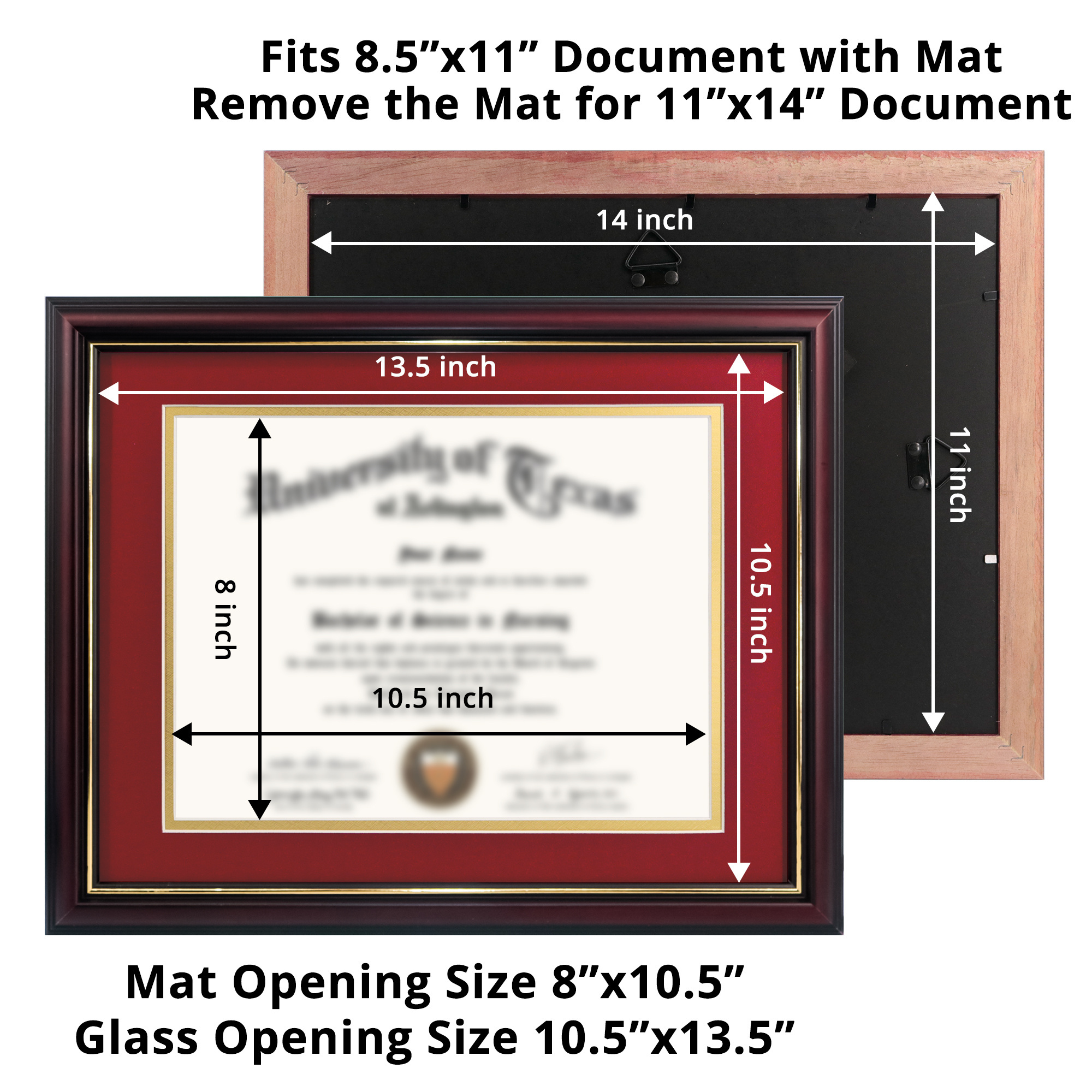 Graduation 8.5x11 Wood Diploma Frame A4 Certificate Frames University College Degree Frame with Double Gold Edge