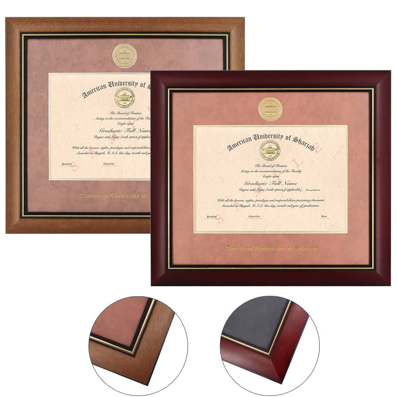 Eco-friendly Cherry Red Wood University Diploma Frame Certificate Frame Degree Frame with college Gold Seal for Bachelor Master