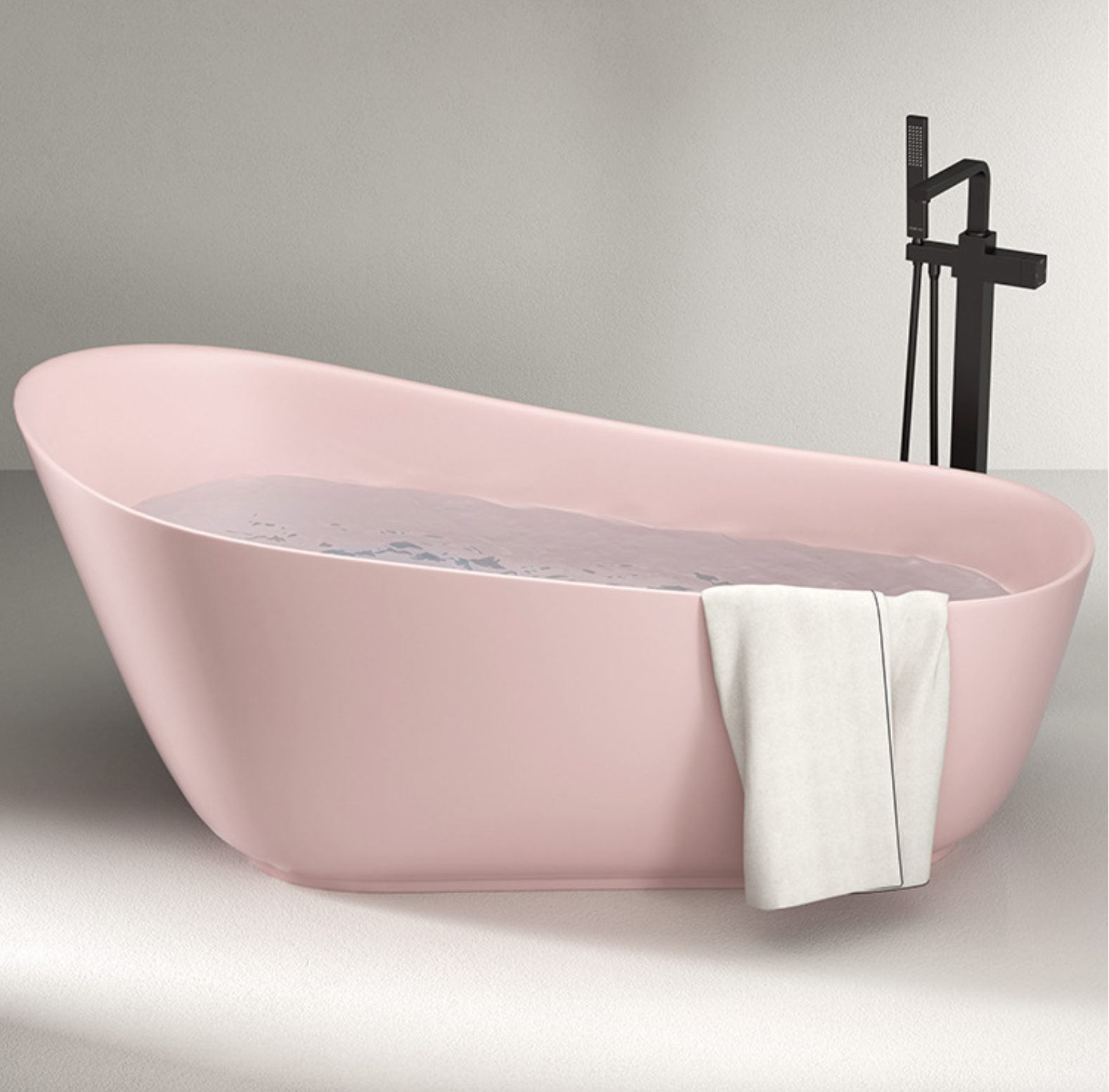 Hot Selling Artificial Stone Fiberglass Bathtub Acrylic Freestanding Pink Bathtub