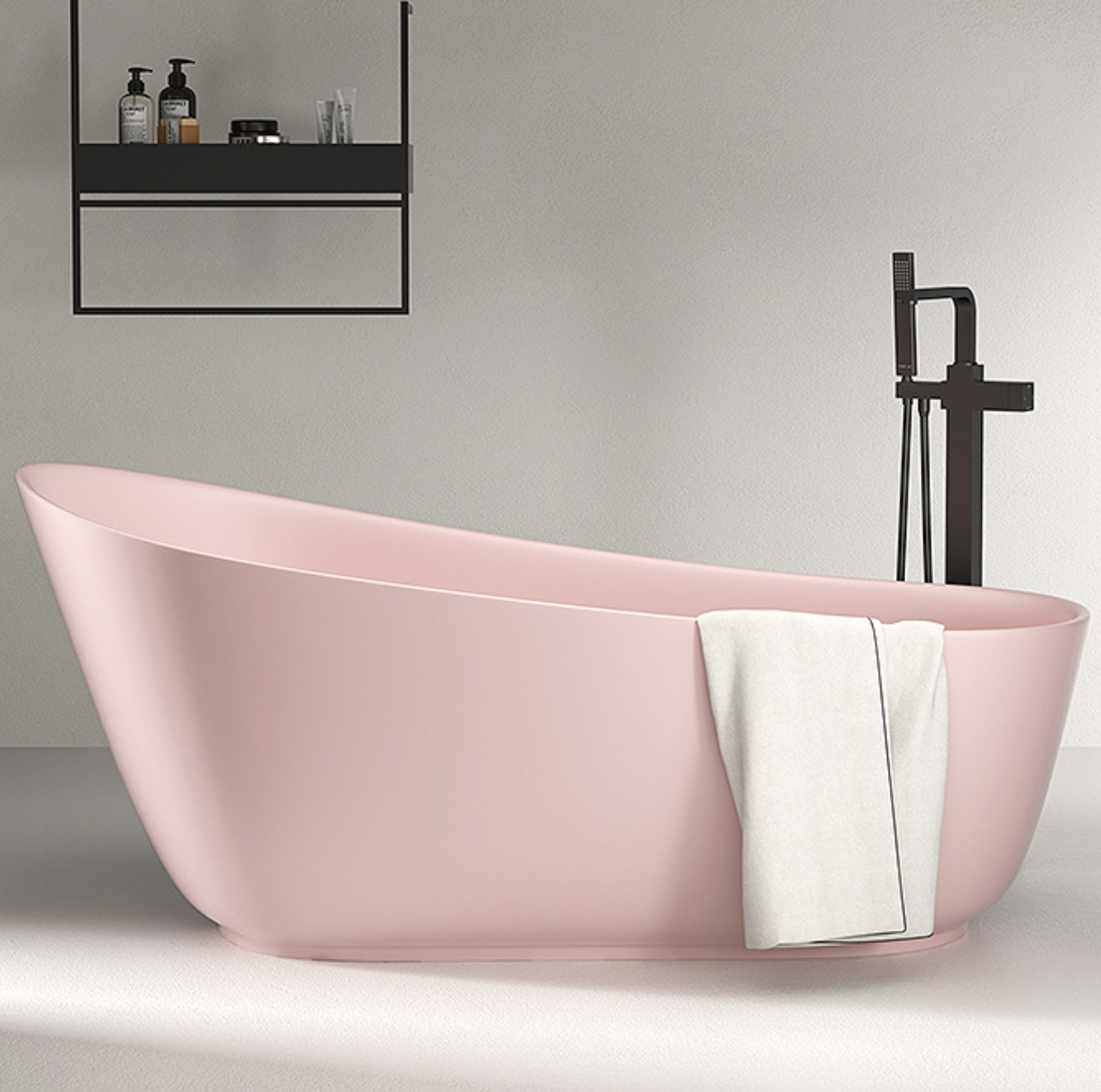 Hot Selling Artificial Stone Fiberglass Bathtub Acrylic Freestanding Pink Bathtub