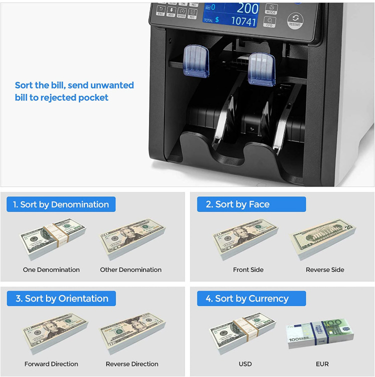 AL-950 Two pocket bill counter money sorter machine currency sorter banknote sorter